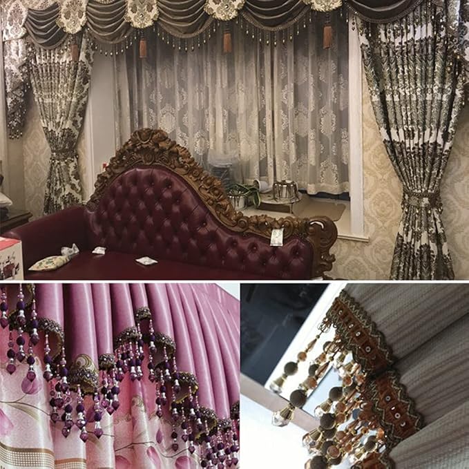 3yards Beading Fringe Trimming Long Beads Tassel Curtain Trim Ribbon Trim for Cover Edge Decorative (red)