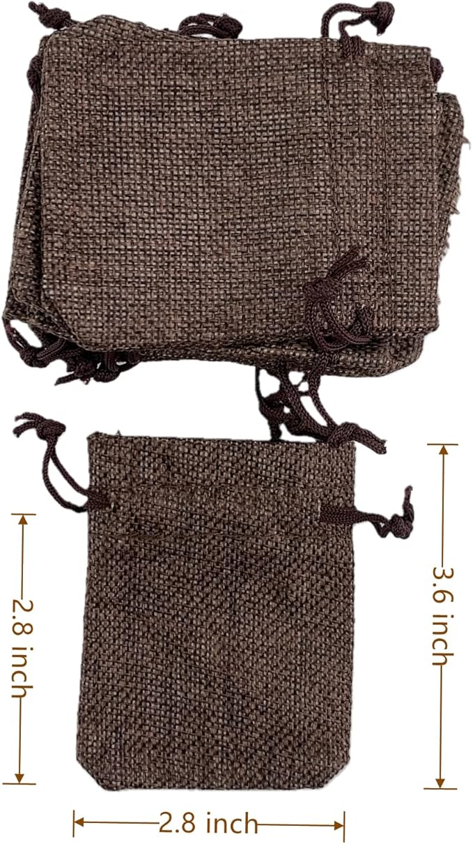 Palmhomee Pack of 25 Burlap Gift Bags with Drawstring Linen Jewelry Pouches Wedding Hessian Jute Bags for Birthday and Treat Pouches Party Wedding Favors Gift (2.8x3.6 Inch, Coffee)