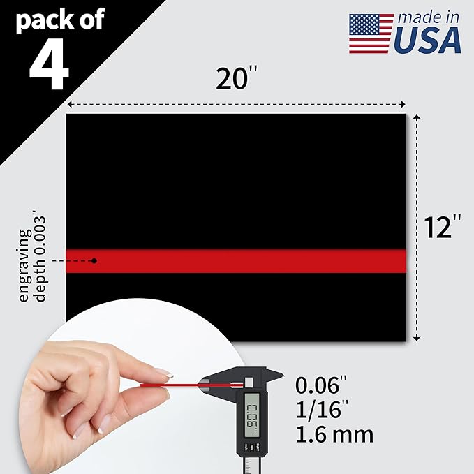 Trotec TroLase | 12"x20"x1/16", 4 Pcs | Black/Red | 2 Ply | Modified Acrylic | Laser Engraving Double Color Plastic Sheet | Engraving Blanks for Laser, Saw, Guillotine | Made in USA