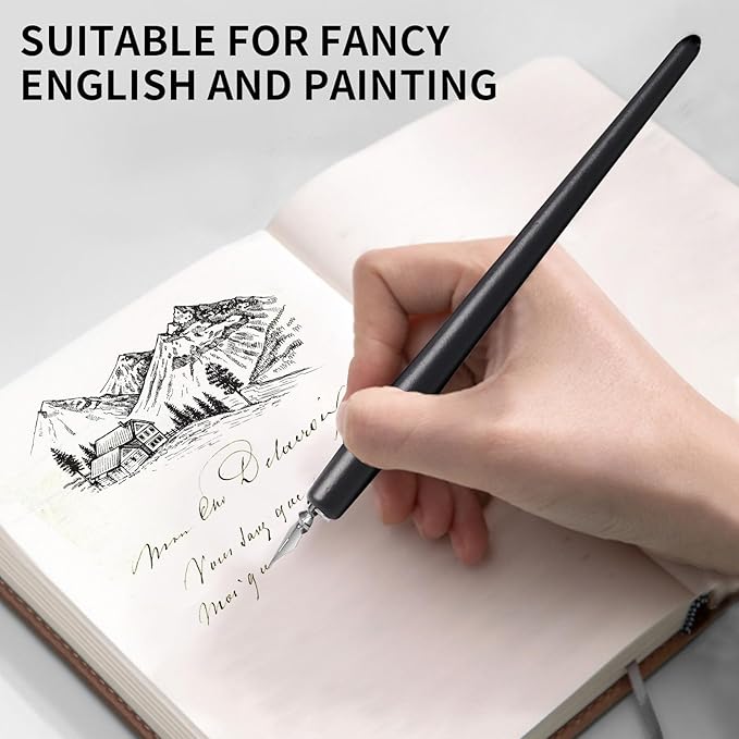 FEATTY Dip Pen for Drawing with ink - Antique Wooden Calligraphy Kits for beginners with 6 Replaceable Nibs