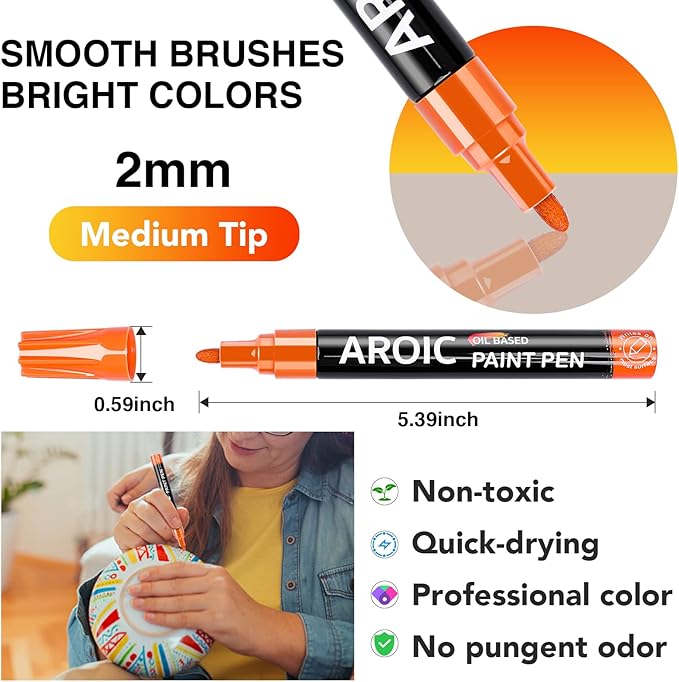 36 Pack Oil-Based Paint Pens for Rock Painting - Write On Anything Waterproof Painting Marker Pen for Wood, Metal, Plastic, Glass, Canvas, Ceramic & More Low-Odor, Medium-Tip Painting Markers