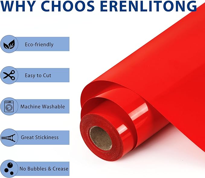 RENLITONG Red Iron on Vinyl 12Inch by 50ft Roll HTV Heat Transfer Vinyl for T-Shirt HTV Rolls for All Cutter Machine - Easy to Cut & Weed for Heat Transfer Design