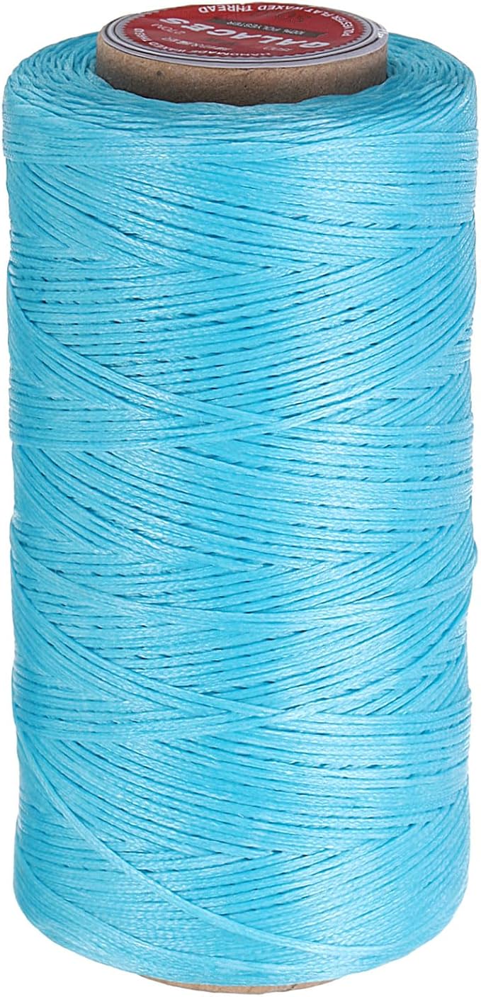 uxcell Flat Leather Sewing Waxed Thread, 270m / 295 Yards Polyester Wax String, 150D Wax Stitching Cord for Leather Crafts, Bookbinding, Bracelets Braided, Lake Blue