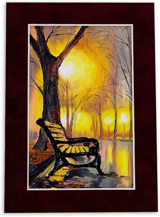 8x10 Mat Bevel Cut for 5.5x8.5 Photos - Acid Free Dark Red Suede Precut Matboard With Backing Board and Crystal Clear, Self Seal Photo Mat Bag - For Pictures, Photos, Framing - 4-ply Thickness