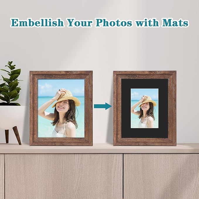 ZBEIVAN 8x10 Black Picture Mats with Core Bevel Cut Frame Mattes for 5x7 Pictures - Pack of 5