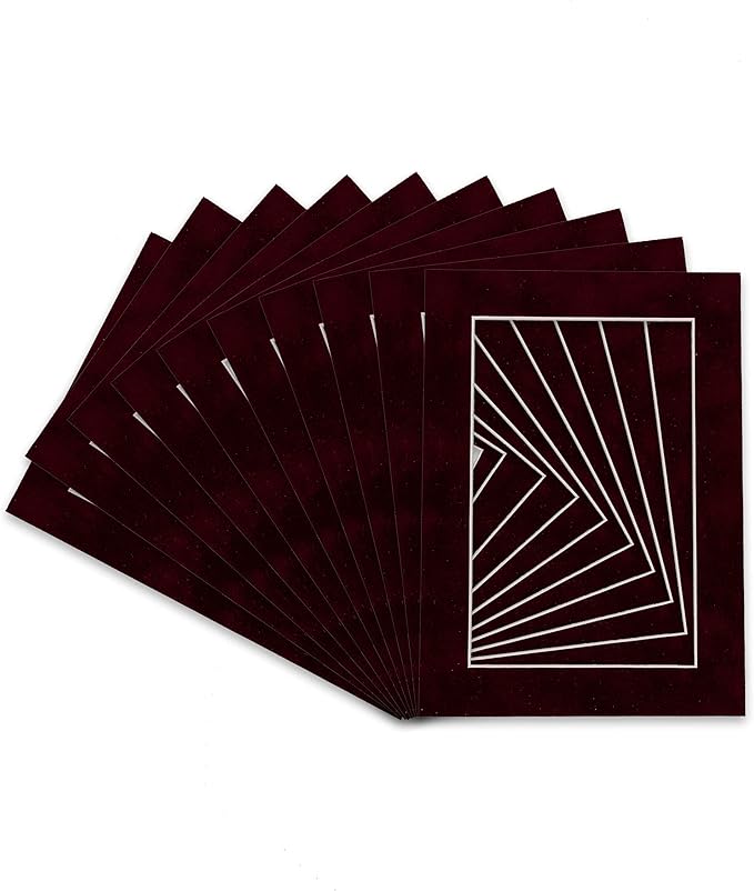 Pack of 25 Acid Free 11x14 Mats Bevel Cut for 8.5x11 Photos - Dark Red Suede Precut Matboards With Backing Boards and Clear Photo Mat Bags For Pictures, Photos, Framing - 4-ply Thickness