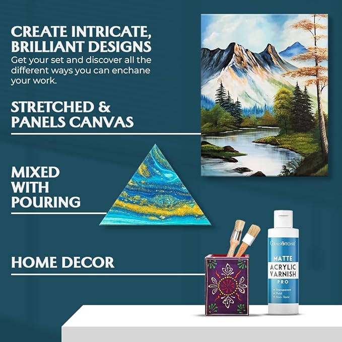 GRANOTONE Acrylic Artist's Varnish | Matte Finish | Non-Yellowing | Non-Toxic | Anti-Crazing Formula | for Pro Artists, Hobby Painters & Kids | Made in India | 100 ML (3.38 fl oz)