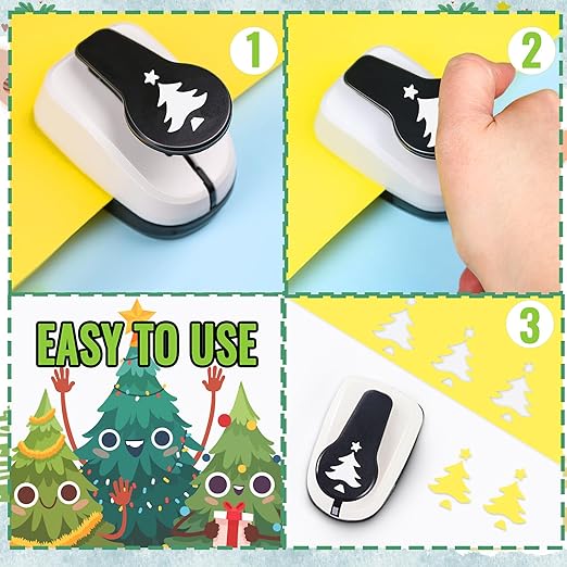 Christmas Punch, 1 inch Paper Punch for Christmas, Shape Hole Punches, Christmas Tree Punches for Paper Crafting, Pine Tree Puncher Lever Action Crafts Punch, Xmas Hole Punch for Scrapbooking DIY Arts