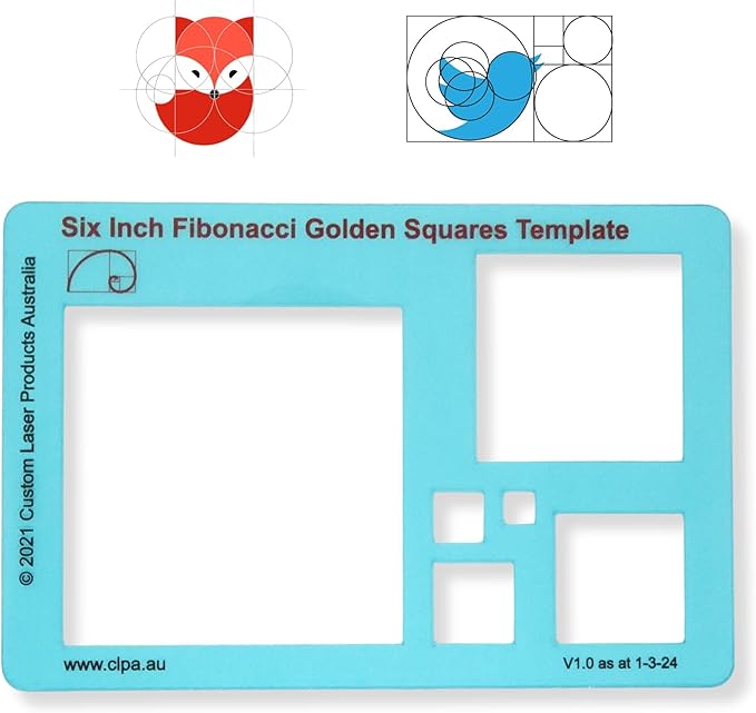 6" Square Stencil Template for Drawing and Drafting: A Fibonacci-Inspired Square Drawing Tool for Artists Allows The Simple Application of The Golden or Divine Ratio for Artistic Design