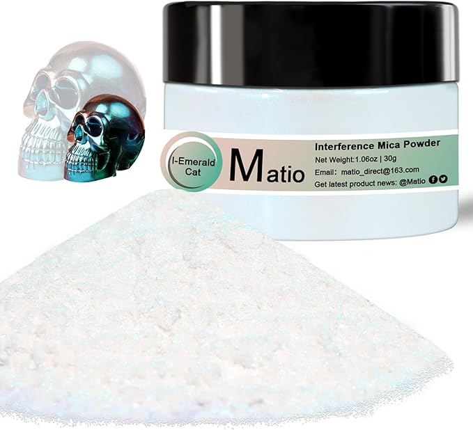 Matio Interference Mica Powder, 1.06oz/ 30g Emerald Cat Chrome Powder, Pearlescent Effect Color Shift Pigment for Epoxy Resin, Makeup Shimmer, Nail Polish,Soap Dye,Candle Making,Paint,Slime