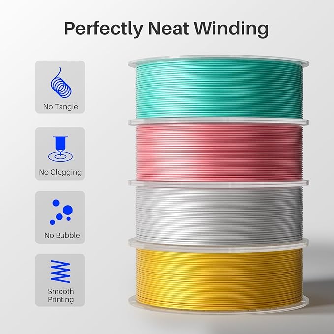 ELEGOO Silk PLA Filament 1.75mm Shiny Gold 1KG, 3D Printer Filament Dimensional Accuracy +/- 0.02mm, 1kg Plastic Spool(2.2lbs) 3D Printing Filament Fits for Most FDM 3D Printers