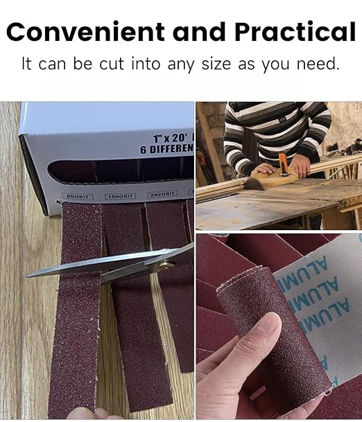 Emery Cloth Roll,6 Grits 1'' x 26FT Sandpaper Roll with Dispenser,80 150 240 320 400 600 Grit Sand Assortment,Sanding Paper Roll & Sandpaper Sheets for Metal Auto Wood Dry&Wet Polishing.(6Rolls 26FT)