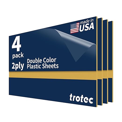 Trotec TroLase | 12"x24"x1/16", 4 Pcs | Navy Blue/Gold | 2 Ply | Modified Acrylic | Laser Engraving Double Color Plastic Sheet | Engraving Blanks for Laser, Saw, Guillotine | Made in USA