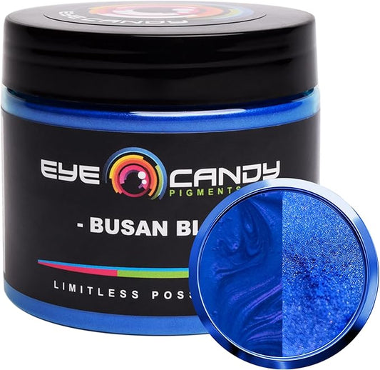 Eye Candy Pigments Premium Blue Mica Powder - Busan Blue (50gr) - for Epoxy, Resin, Soap, Paint, Woodworking, Acrylic Pouring, Bath Bombs, Fishing Lures - DIY Arts and Crafts Additive