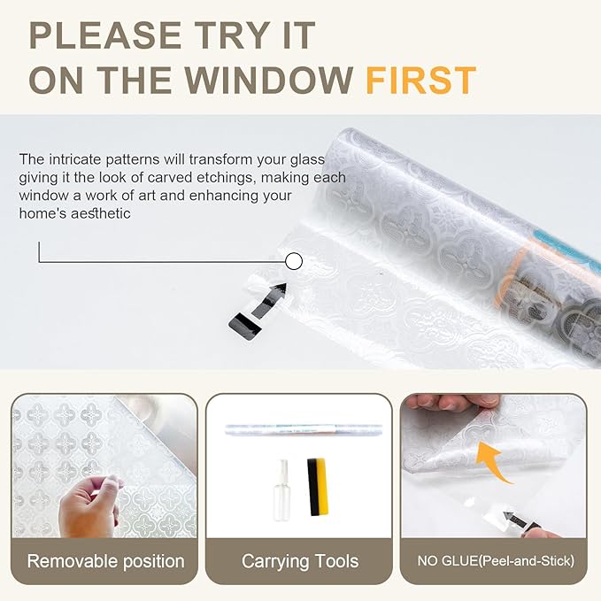 Window Privacy Film Decorative for Front Door, Bathroom Static Cling Stained Glass Sticker Opaque Heat Control UV Blocking Non-Adhesive for Home Windows,Cube