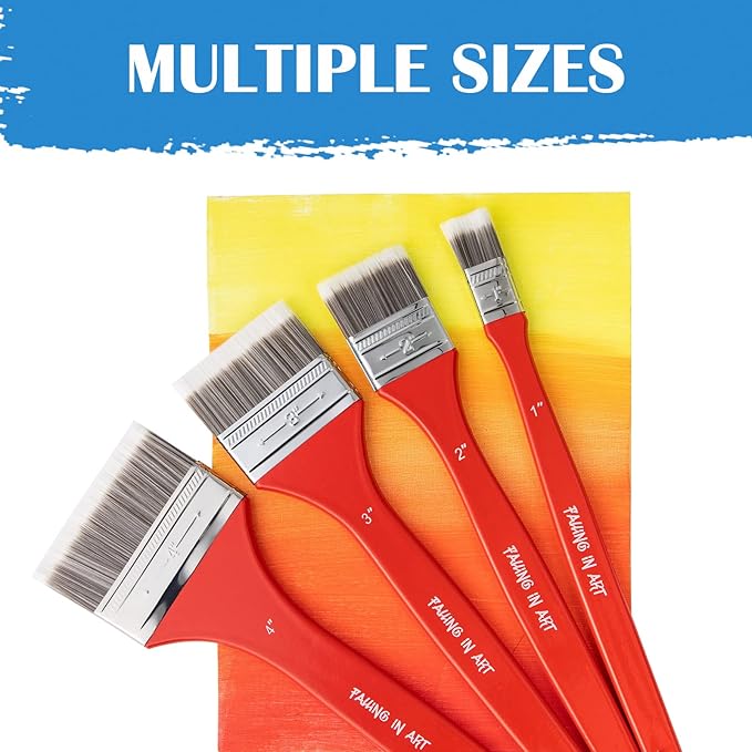 Falling in Art Flat Paddle Paint Brush with Long Handle, Large Scale Brush for Oil and Acrylic Paints, 4 Inch