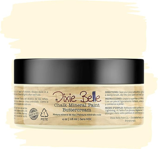 Dixie Belle Paint Company Chalk Finish Furniture Paint - Buttercream (4oz) - Matte Creamy White Chic Chalk Mineral DIY Furniture Paint