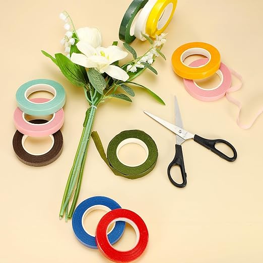 MECCANIXITY 3 Rolls Floral Tapes, 30 Yard x 1/16 in Florist Crepe Flowers Bouquets Tape Adhesive Waterproof for Flower Arranging Wrapping, Green