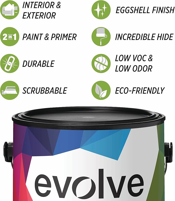 EVOLVE Paint & Primer: Environment-friendly, Low Sheen with One-coat Coverage for Interior & Exterior surfaces Silver Gray, 5-Gallon
