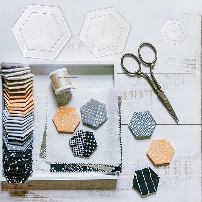 4 Pieces Hexagon Quilting Template with 1/4 Inch Seam Allowance, Hexagon Acrylic Quilting Rulers and Templates for Sewing DIY Manual Crafts Including 1 Inch, 2 Inch, 3 Inch, 5 Inch