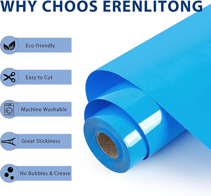 RENLITONG Lake Blue Iron on Vinyl 12Inch by 50ft Roll HTV Heat Transfer Vinyl for T-Shirt HTV Rolls for All Cutter Machine - Easy to Cut & Weed for Heat Transfer Design