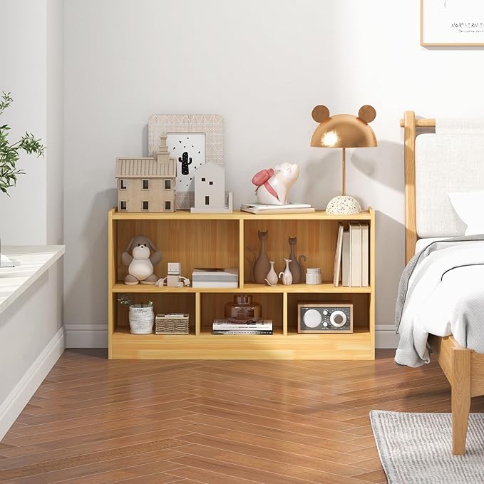 LOKO 2 Tier 5 Cube Bookcase, Open Shelf Storage Cabinet, Wooden Display Cabinet Shelf, Multipurpose Bookshelf for Living Room, Bedroom, Hallway, Home Office, Classroom (Yellow)