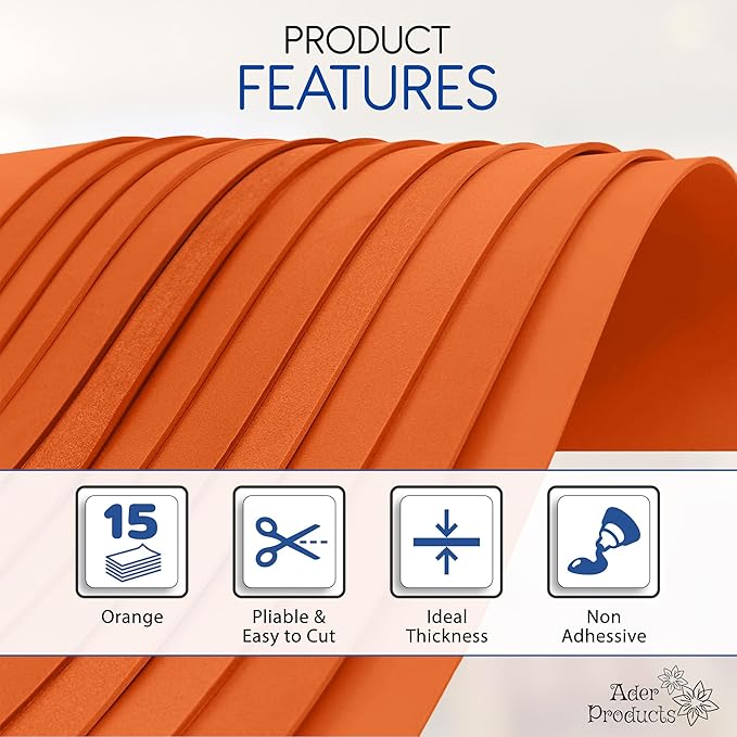 Orange EVA Foam Sheets for Crafts, 9 x 12 Inch, 2mm Thickness – Ideal for DIY Arts and Crafts, Foam Paper for Kids, Cosplay and Costumes - 15 Pack