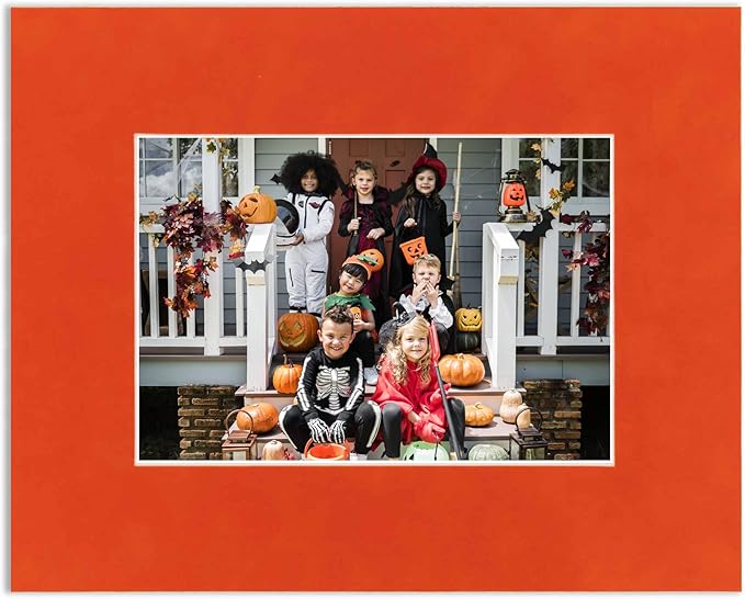 Pack of Ten Acid Free 8x10 Mats Bevel Cut for 6x8 Photos - Orange Suede Precut Matboards With Backing Boards and Self Seal Photo Mat Bags For Pictures, Photos, Framing - 4-ply Thickness