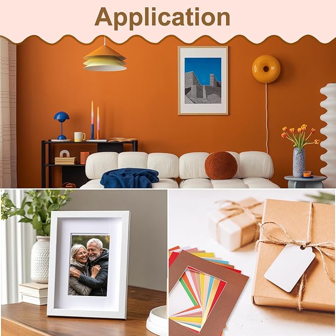 Picture Mats, 8 x 10 for 5 x 7 Pictures Acid Free White Core Bevel Cut Frame Mattes for Display Art Measuring, Kraft Paper Color