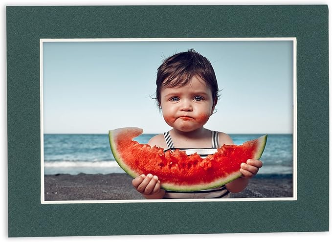 8x10 Mat Bevel Cut for 5.5x8.5 Photos - Acid Free Forest Green Precut Matboard With Backing Board and Crystal Clear, Self Seal Photo Mat Bag - For Pictures, Photos, Framing - 4-ply Thickness