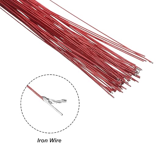 PATIKIL 32 Inch 22 Gauge Floral Stem Wire, 3 Pack/120 Pieces Bouquet Stem Paper Wrapped for DIY Crafts Flower Arrangements, Red