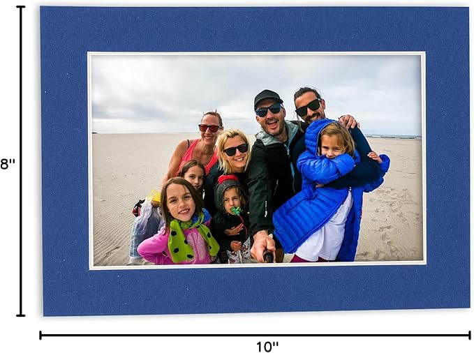 Pack of 25 Acid Free 8x10 Mats Bevel Cut for 5x8 Photos - Bottle Blue Precut Matboards With Backing Boards and Clear Photo Mat Bags For Pictures, Photos, Framing - 4-ply Thickness