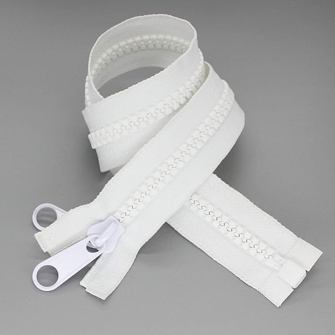 Leekayer 2PCS #10 24 Inch Heavy Duty Zippers for Sewing Separating Large Plastic Zippers White Tape with Double Pull Tab Slider, Sleeping Bag, Boat, Canvas, Cover, Trampoline, Dog Bed,Tent (24" 2pcs)