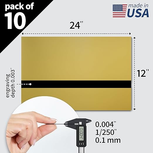 Trotec TroLase Lights | 24"x12"x1/250"(0.1mm thick) | Adhesive-Backed Flexible Laser Engraving Sheet/Film for Decal & Label | Double Color Plastic Sheet for Engraving | Smooth Gold/Black | 10pcs