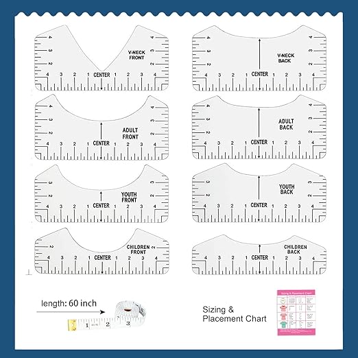 Vowlove Tshirt Ruler Guide for Vinyl Alignment - Tee Shirt Centering Designs Alignment Tool, T-Shirt Measurement Ruler Graphics Placement, Sublimation Blanks Accessories Heat Press Screen Printing