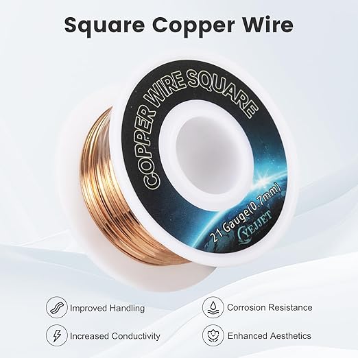 21 AWG Square Copper Wire - 0.72x0.72mm Ultra-Fine Jewelry Wire, 30ft - Delicate Crafting, Wire Weaving, and Miniature Projects