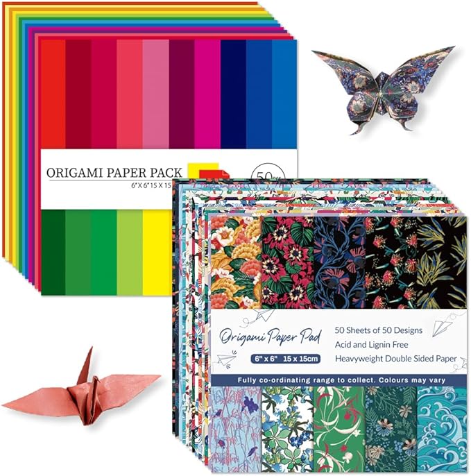 Origami Paper Kit Dobule Sided 100 Sheets 100 Colors 6 Inch Japanese Chiyo Square Easy Fold Arts Crafts DIY Handwork Origami Papers Beginner Solid Color Flower