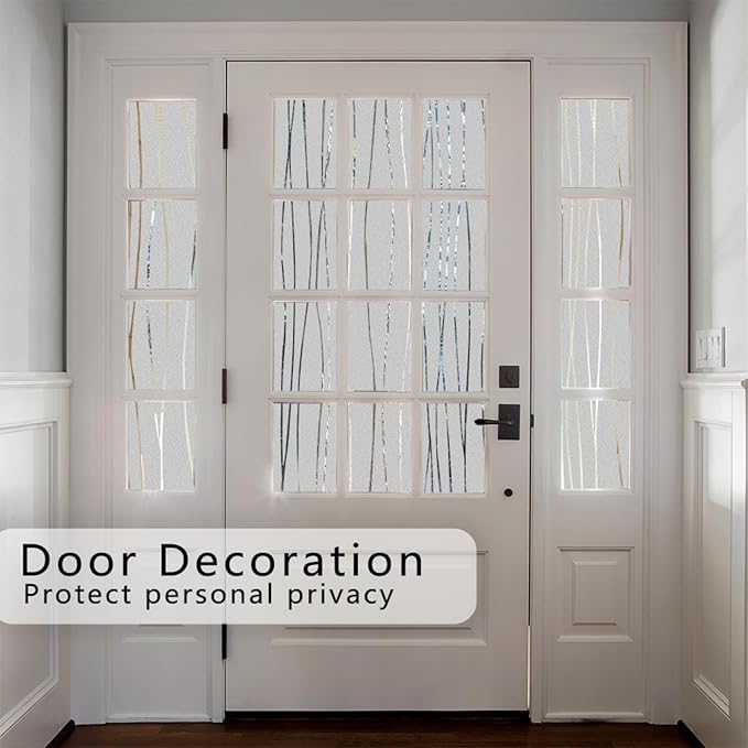 Finnez Window Privacy Film Decorative Frosted Window Cling Privacy Film for Glass, Non-Adhesive Heat Anti-UV for Home Office Living Room, Irregular Stripe Patterns, 17.5 x 78.7 Inches