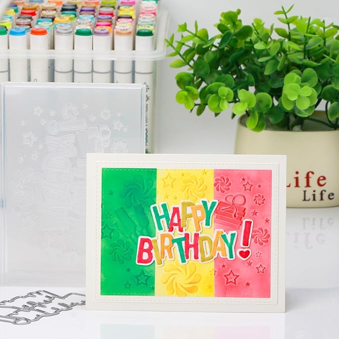 BAOFALI3D Embossing Folder and Metal Die Set for Card Making,Happy BirthdayTexture Embossing Template Paper Card Embossing Stencil for DIY Birthday Scrapbooking Photo Album Card Paper Craft Decoration