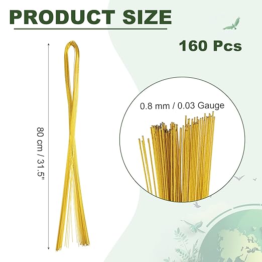 PATIKIL 32 Inch 22 Gauge Floral Stem Wire, 4 Pack/160 Pieces Bouquet Stem Paper Wrapped for DIY Crafts Flower Arrangements, Gold Tone