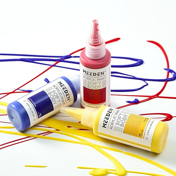 MEEDEN Soft Body Acrylic Paints Set: Matte Finish 12 Colors x 60ml/2oz Fluid Acrylic Paints for Art Painting on Canvas Wood & Glass for Students Adults Artists