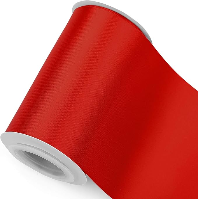 Humphrey's Craft 4 Inch Scarlet Red Double Faced Satin Ribbon - 5 Yards Variety of Color for Crafts Grand Opening Cutting Ceremony Decoration Sewing Chair Sash Wedding and Dining Tables.