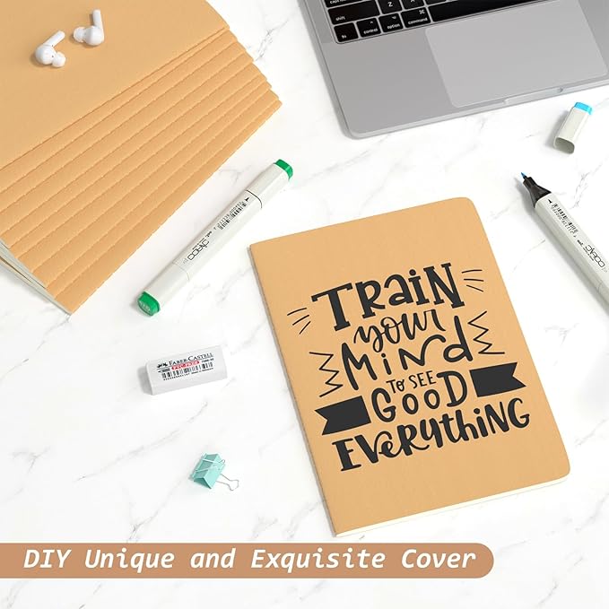 Oucaru Journaling Notebooks A5 College Ruled Notebook 32 Pack Lined Small Kraft Notebooks Bulk 8.3x5.5 Inches, Brown Composition Notebooks Writing Journal School Supplies for School Work and Travel