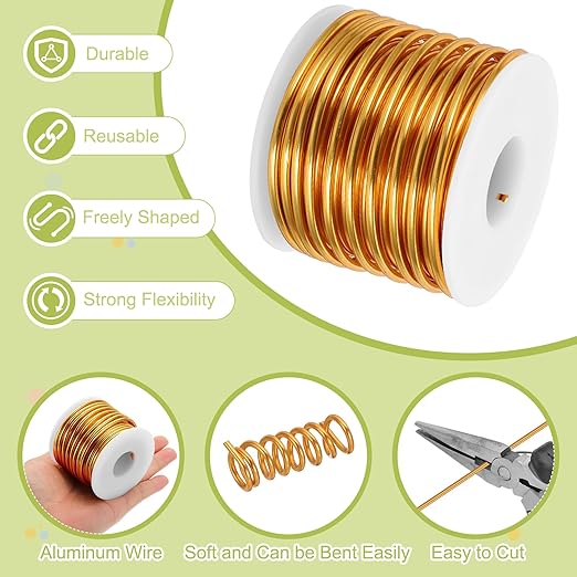 MECCANIXITY 9 Gauge Anodized Aluminum Craft Wire Bendable Bonsai Training Wire 56 Feet 3mm for Sculpting Crafts Wreath Floral Beading Jewelry Making, Yellow