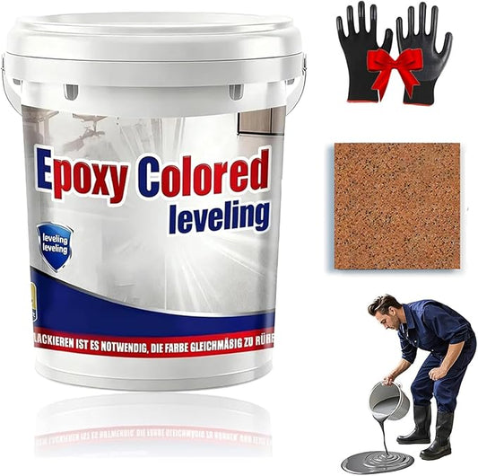 Epoxy Floor Paint, Epoxy Colored Sand Floor Paint, High-Gloss Marble Effect Self-Leveling Coating, Waterproof, Non-Slip, Ultra-Durable for Garage, Basement, Wood Floors (Orange,2.2 lb)