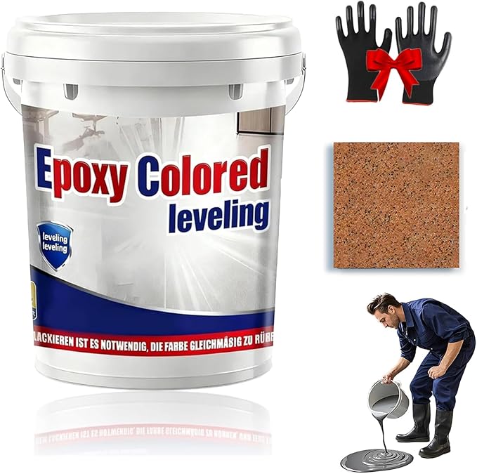 Epoxy Floor Paint, Epoxy Colored Sand Floor Paint, High-Gloss Marble Effect Self-Leveling Coating, Waterproof, Non-Slip, Ultra-Durable for Garage, Basement, Wood Floors (Orange,44 lb)