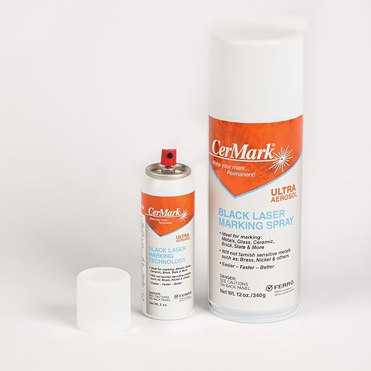 Cermark Ultra Aerosol Spray 2oz for Black Laser Marking. Great for Stainless, Glass, Slate, Metal, & Ceramic. Bonding Adhesive (2oz) (1)