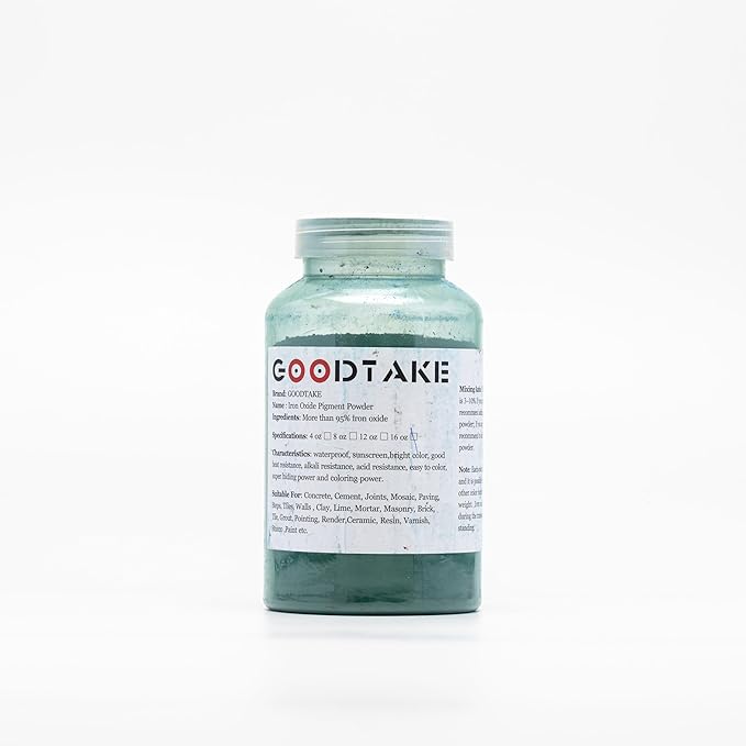 GOODTAKE Iron Oxide Powder, Green Concrete Color Pigment, Green Grout Colorant, Color Dye for Cement, Concrete, Clay, Pastel, Mortar, Grout, Mix DIY, Epoxy Resin (Green, 4 oz)