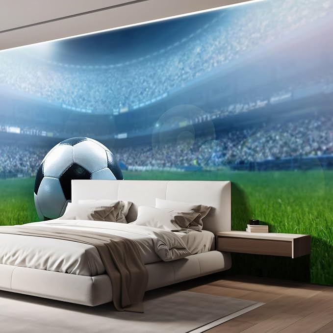 wall26 Wall Sticker/Wall Mural Close Up of a Football Ball on a Full Stadium, Not Peel and Stick, Non-Woven Wallpaper Decorative for Bedroom, Living Room, Office - 108x144 inches