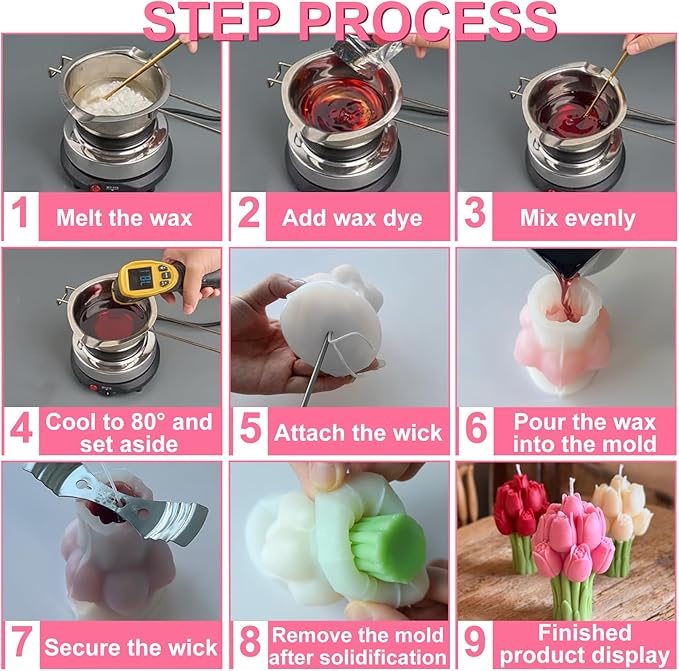 JDH Flower Silicone Mold,Tulip Bouquet Silicone Candle Molds,3D Flower Resin Candle Molds for DIY Handmade Supplies,Flowers Ornament Mold for Soap Wax Concrete Epoxy Resin Cake Decoration